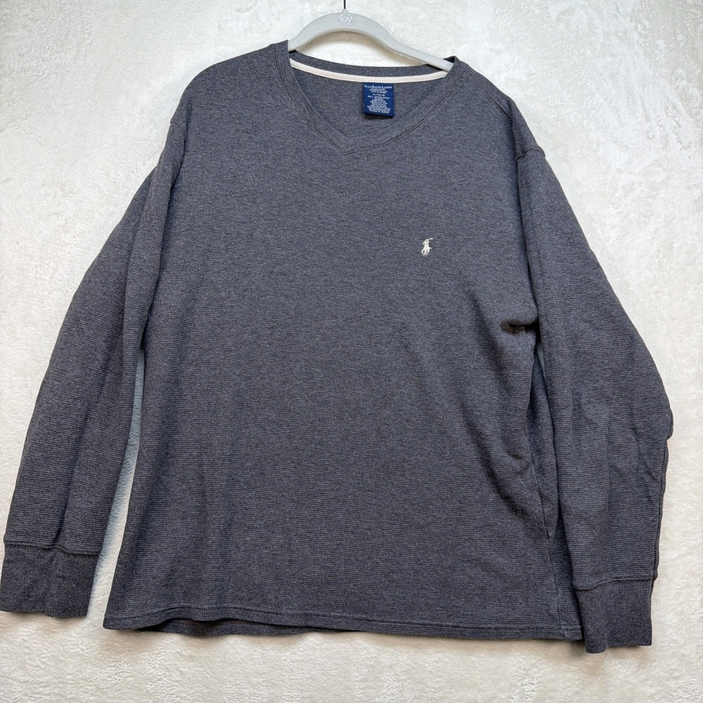 Polo Ralph Lauren Thermal‎ Shirt Mens XL Gray Waffle Knit Long Sleeve Pony Logo